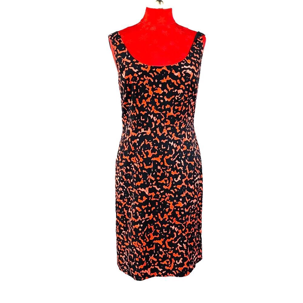 Ann Taylor Size 4 Party Dress Red & Black Stretch Silk Sleeveless Scoop Neck